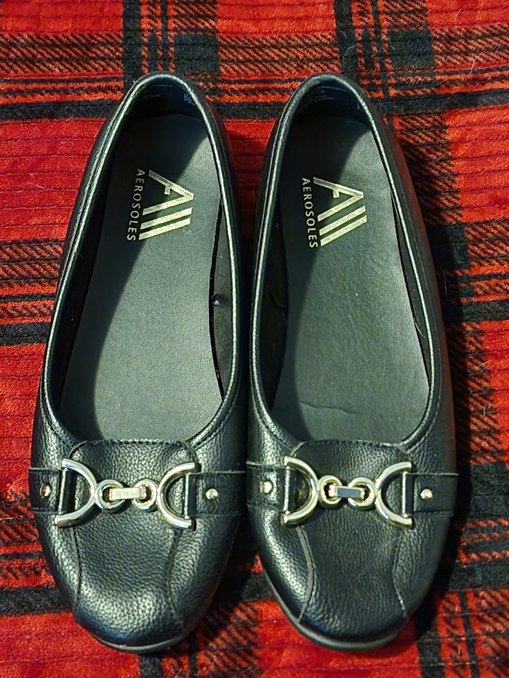 Aeropostale Black Leather Loafers with Gold Horsebit Detail Sz. 9.5